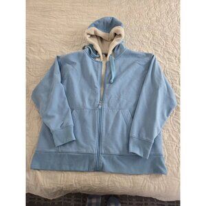 Eddie Bauer Women Large Sherpa Lined Full Zip Hoodie Lt Blue